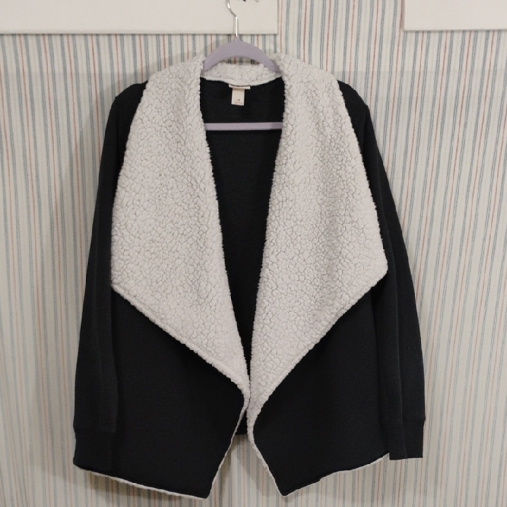 Mossino Supply Co. Cozy Black And White Open Cardigan  L